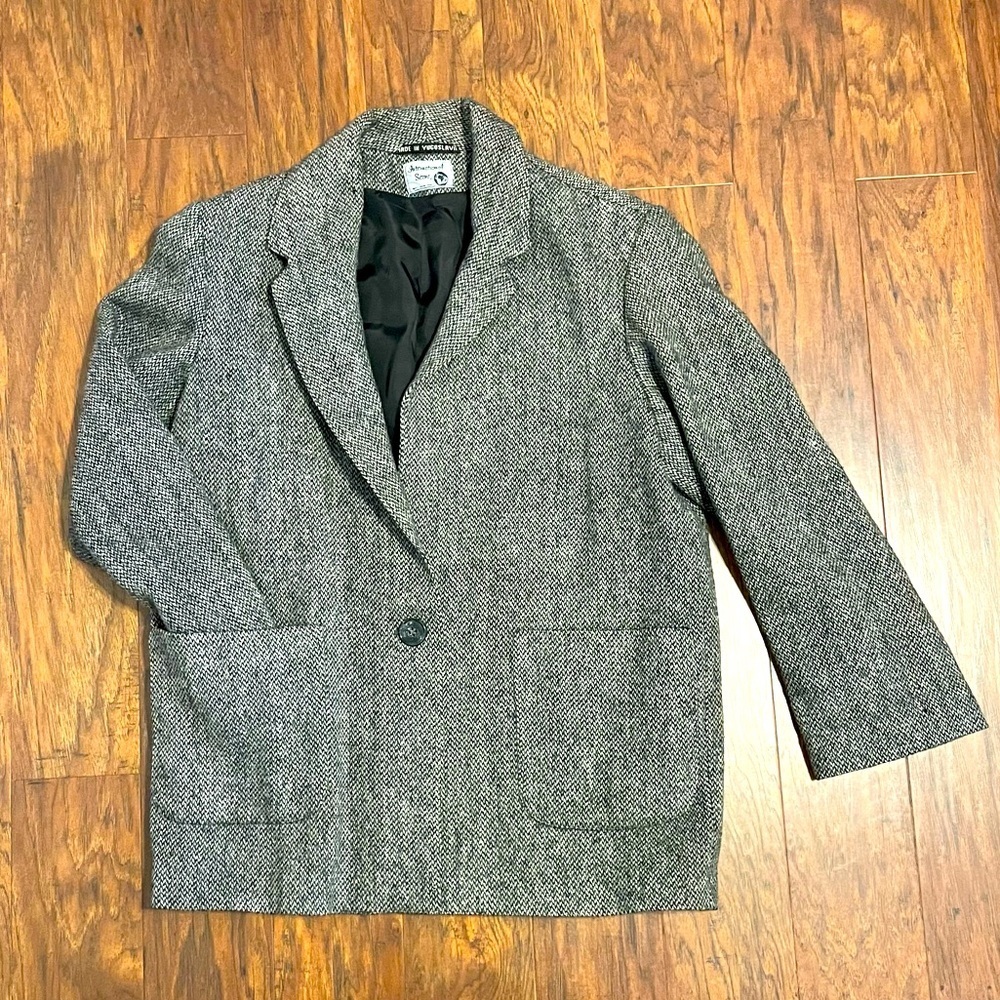 International Scene Blazer Women 7/8 Gray Tweed Vintage Pure New Wool Lines